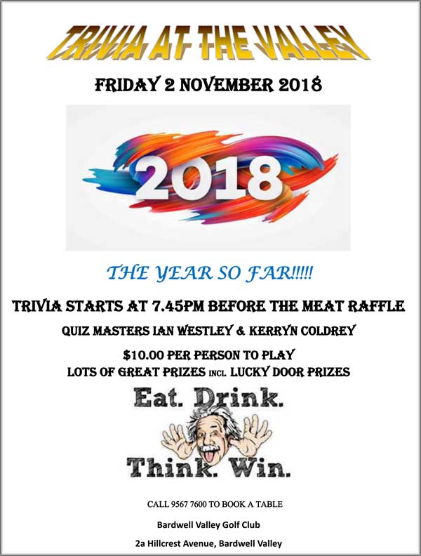trivia at the bardwell valley friday 2th november 2018