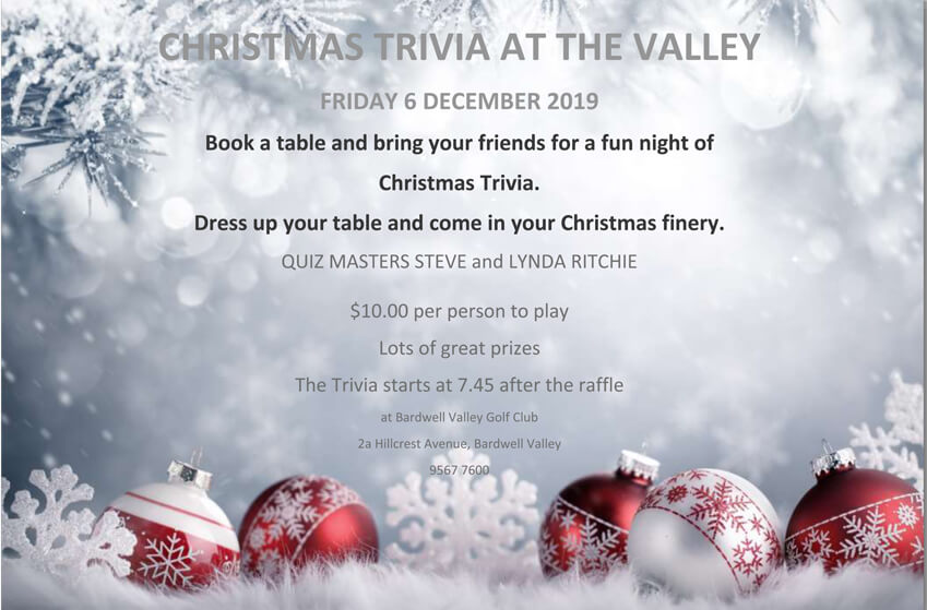 Christmas Trivia, prizes night, Bardwell Valley Golf Club